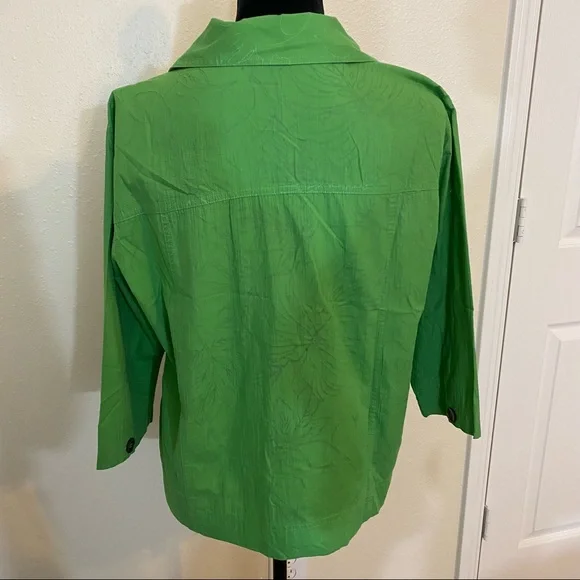 90’s Karen Scott Button Blouse Top PM Green Button Down Shirt Top 3/4 Sl… - Picture 5 of 11